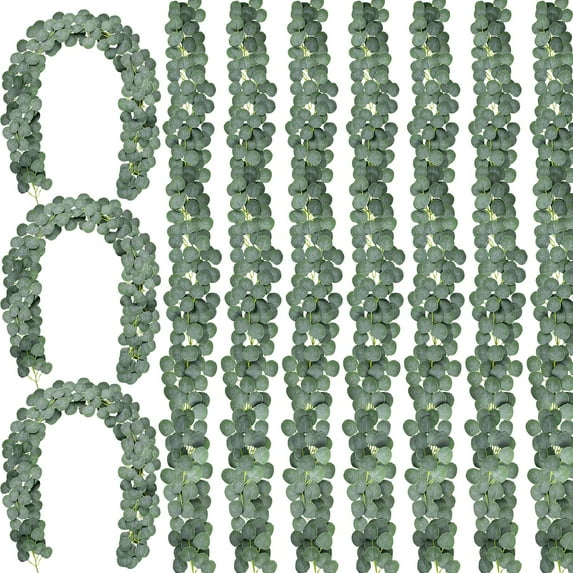 10pcs Artificial Eucalyptus Garland Greenery Faux Garland Bulk Silver Dollar Eucalyptus Silk Leaves Vines Plants for Wedding Arch Wall Garden Decoration