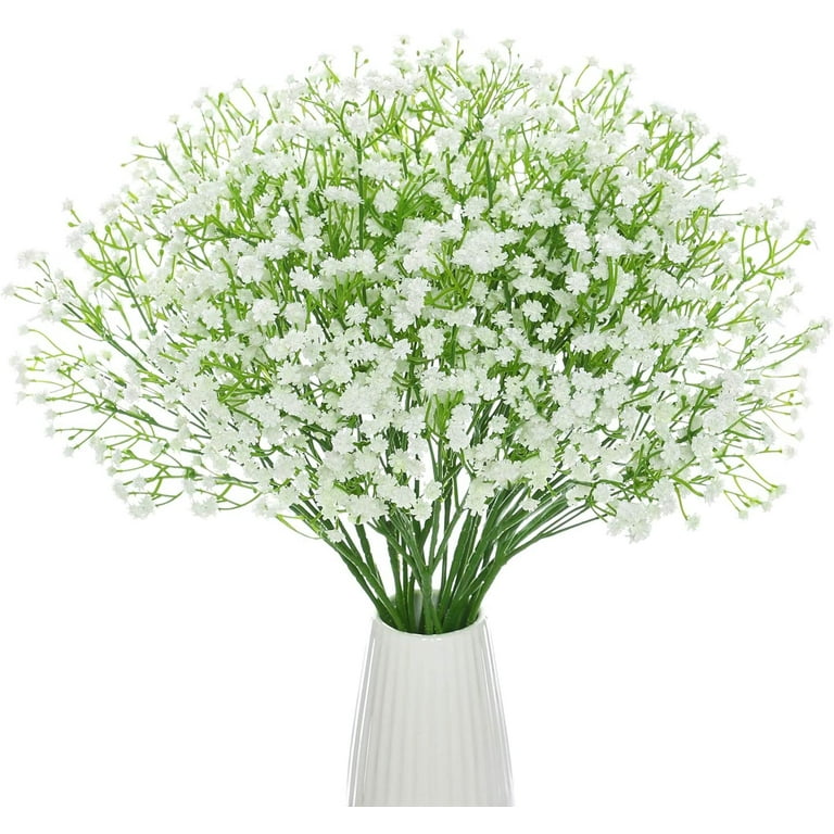 10pcs Artificial Fake Flowers Babys Breath Real Touch Gypsophila Floral in Bulk for Home Wedding Garden Decor (White Long Stem), Size: 22