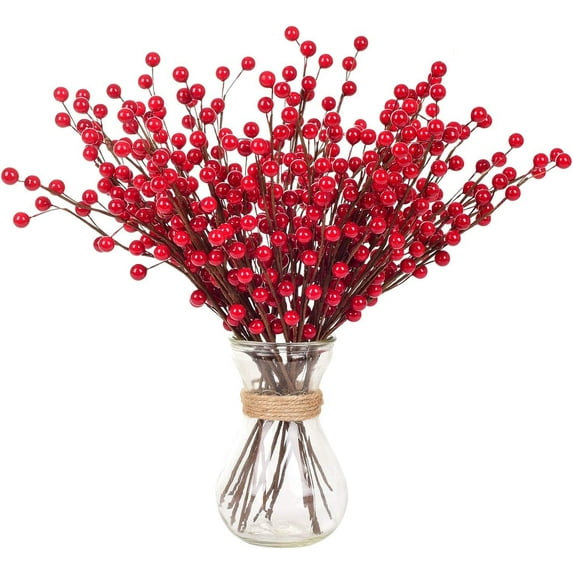 10pcs Artificial Red Berry Stems Holly Christmas Berries for Festival Holiday Crafts and Home Decor, 13.6 Inches Burgundy Berry Floral Christmas Tree Decorations