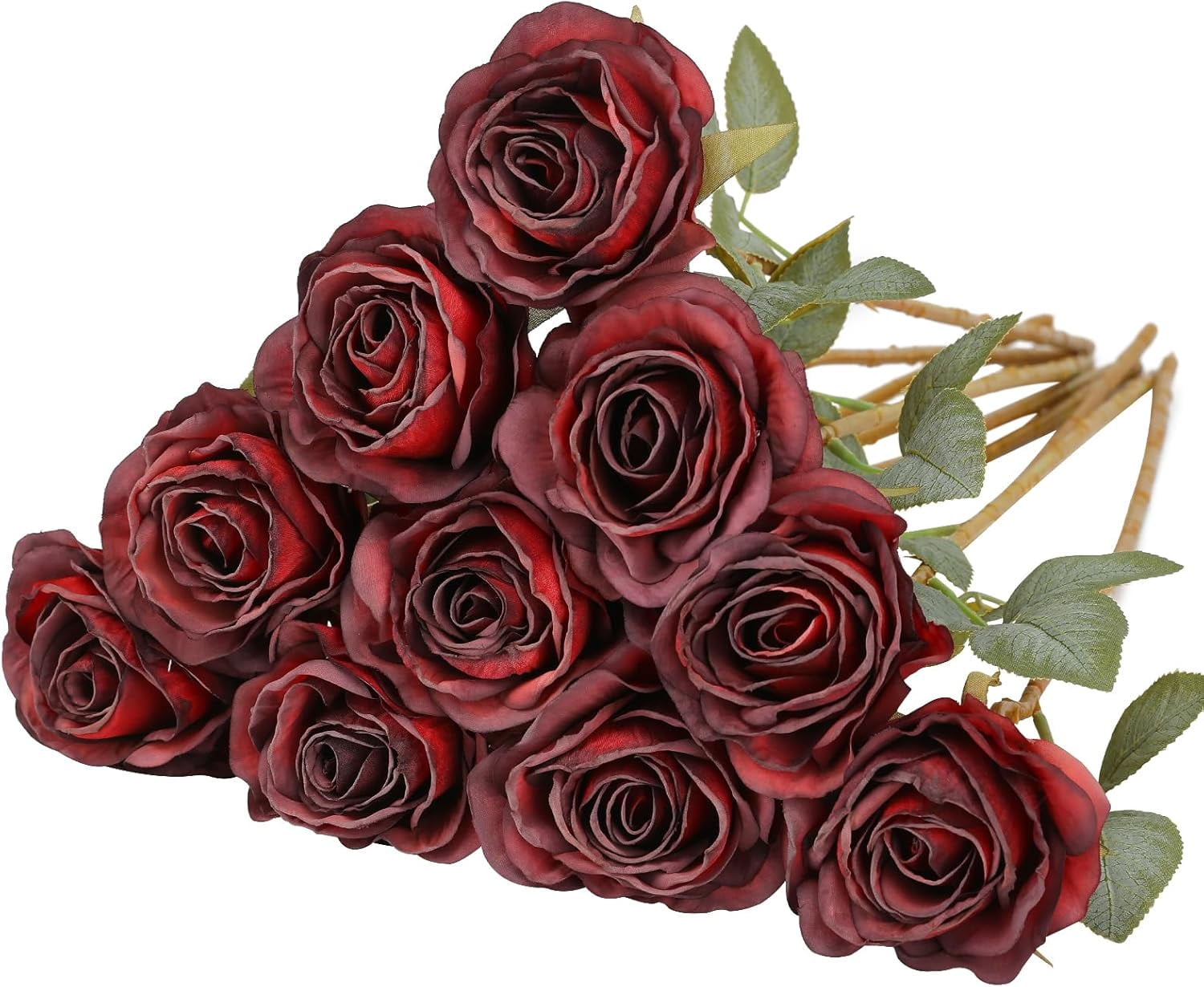 10pcs Artificial Roses Flowers Bouquet Fake Silk Roses Long Stem for ...