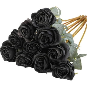 10pcs Fake Black Roses Artificial Silk Flowers Faux Rose Flower Long ...