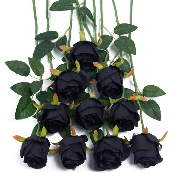 10pcs Artificial Silk Roses Fake Flowers Bouquet Long Stems for Wedding Home Party Decoration(Yellow)