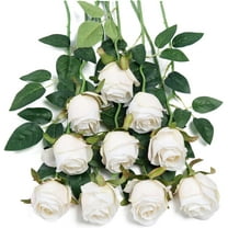 10pcs Artificial Silk Roses Fake Flowers Bouquet Long Stems for Wedding Home Party Decoration(Yellow)