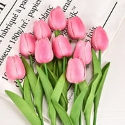 10pcs Artificial Tulips Flowers Faux Tulip Stems Real Touch PU Tulip Bouquet for Wedding Party Home Decoration, Pink