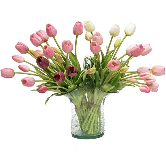 10pcs Artificial Tulips Flowers, Real Touch Latex Bouquet, Fake Tulips for Office Wedding Party Home Kitchen Garden Decoration(Light Pink,10pcs)