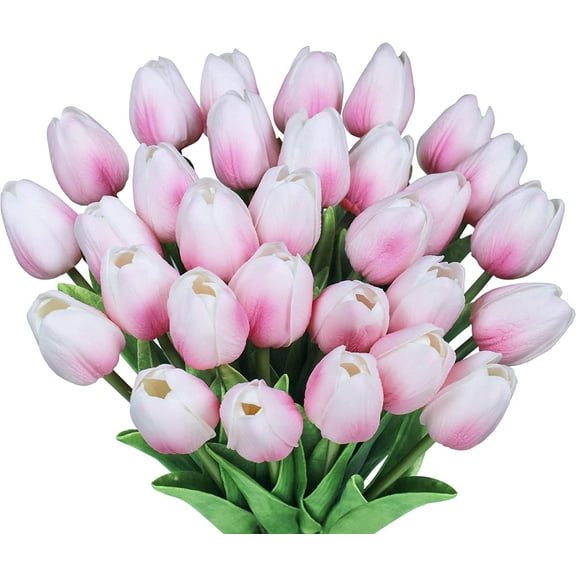 10pcs Artificial Tulips Flowers Real Touch Pink Tulips Fake Holland PU Tulip Bouquet Latex Flowers for Wedding Party Office Home Kitchen Decoration (Pink-10pcs)