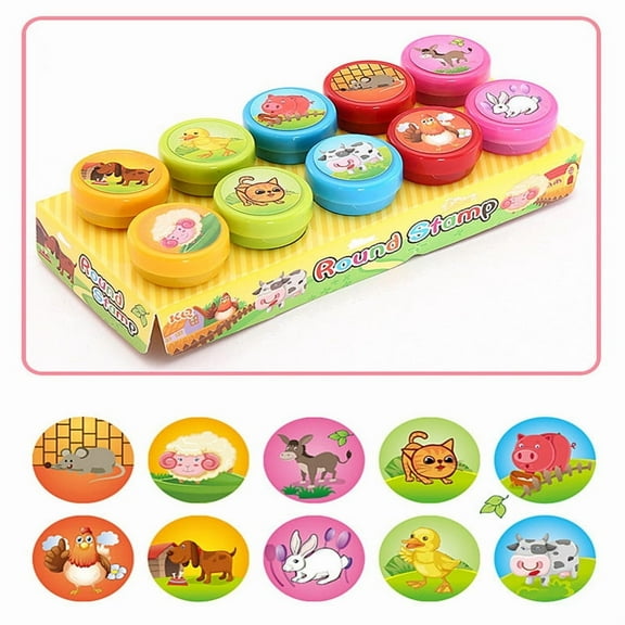 10pcs Assorted Stamps for Kids Self-ink Stamps Children Toy Stamps Smiley Face Seal Scrapbooking DIY Painting Photo Album Decor