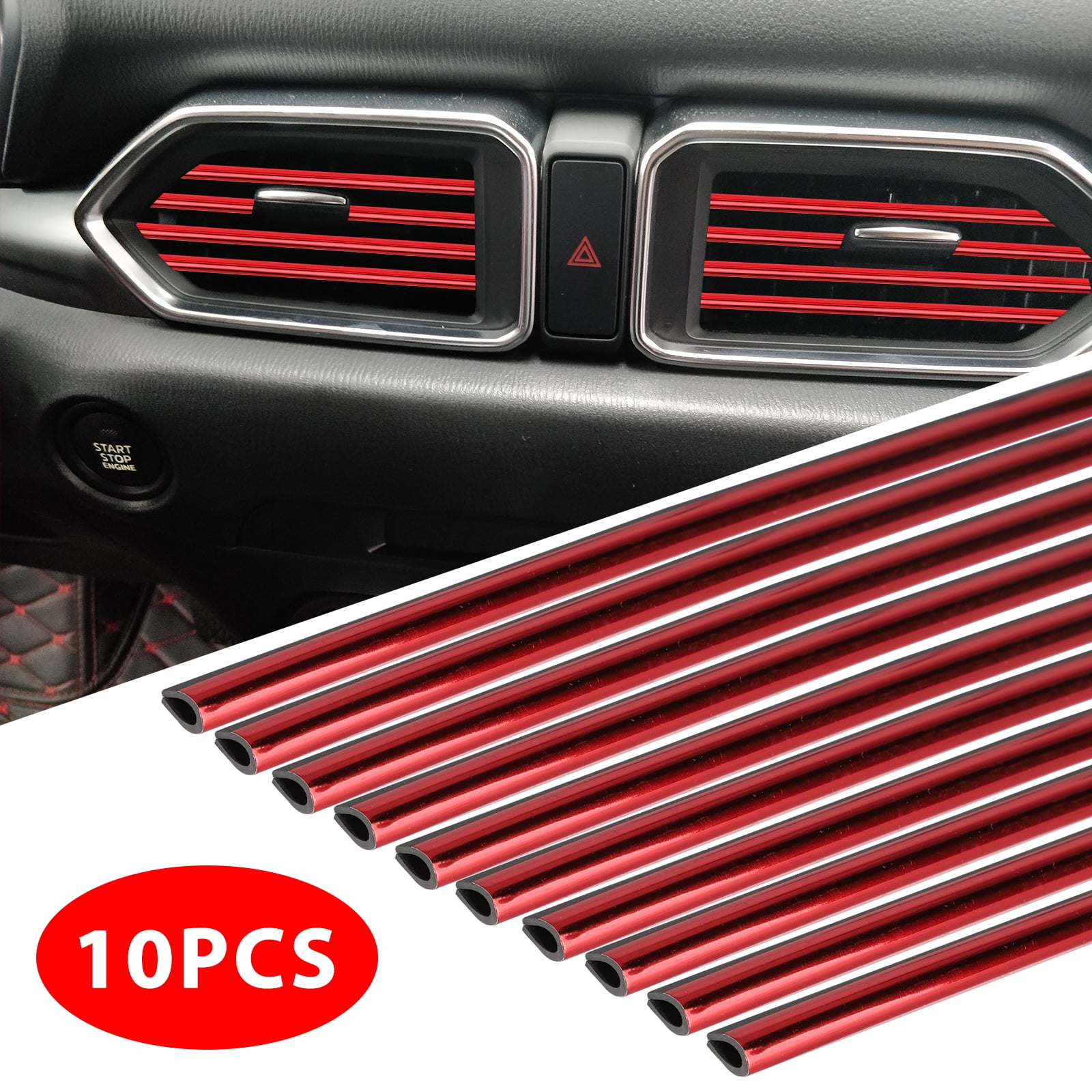 10Pcs Car Air Outlet Vent Grille Strip Decoration Bright Strip Red Interior  Trim