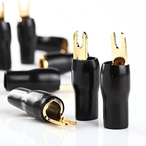 10pcs BLACK 4 GAUGE AWG GOLD PLATED BARRIER FORK SPADES CAR STEREO AMP TERMINALS