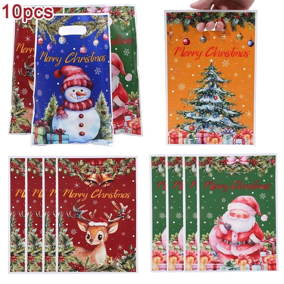 10pcs Bag plastic Bags Santa Claus Snowman Xmas Party Candy Bag Xmas Wrapping Bag Pouch Packaging Cookie Decoration Tote Tote Candy Christma Snowman Candy Bag, Tree For Tree Bag, Christma For