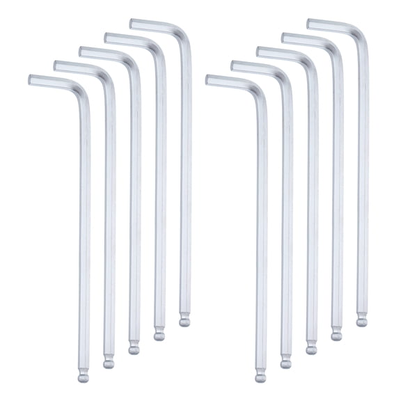 10pcs Ball End Hex Key Wrench 5mm Cr-V L-Shape Long Arm Hexagon Wrenches Silver
