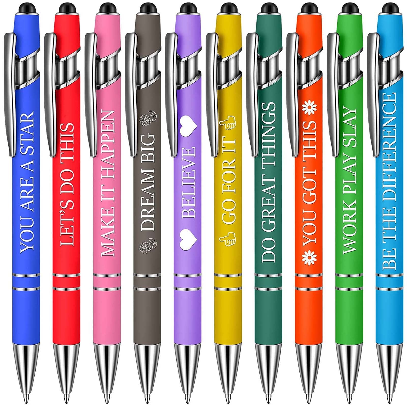 10pcs Ballpoint Stress Relief Funny Pens, Capacitive Pen Set Metal