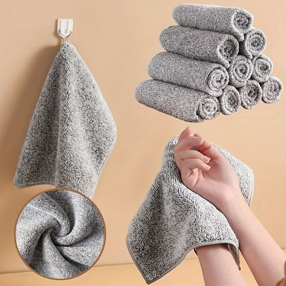 10pcs, Bamboo Charcoal Dishcloth, Scouring Pad, Square Dish Cloths, Simple Style Dish Towel, Cleaning Cloth For Sink Or Kitchen Stove, Absorbent Washable Cleaning Pad, Kitchen Stuff, Kitchen Cleaning