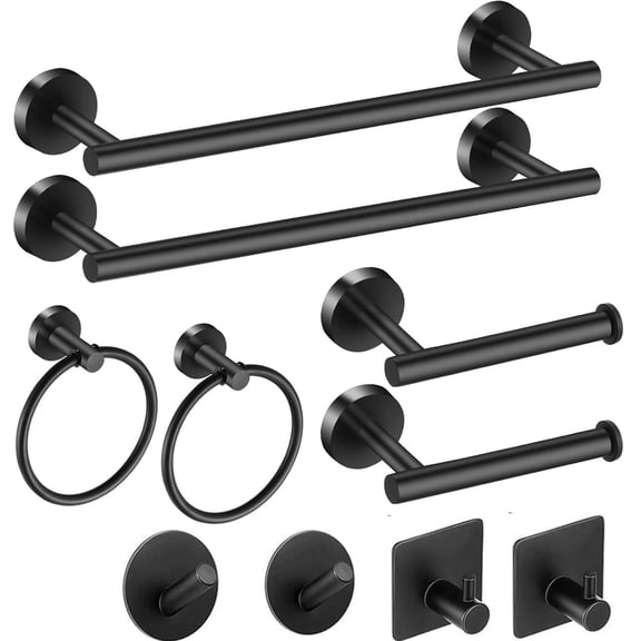 General Classic Bathroom Rust Resistant Commercial Towel Bars Set with Installation Tools, Black, 10 Count