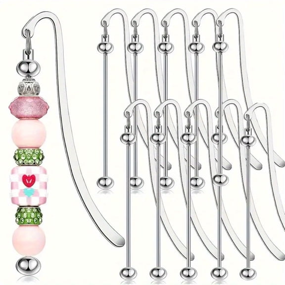 10pcs Beadable Bookmarks DIY Metal Blank Bar Bookmark for Beads Modern Beaded Craft Jewelry Pendant Charm Gift for Book Lovers Student Teacher Office Supplies