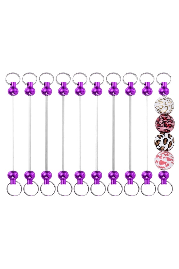 10pcs Beadable Keychain Bar, Beadable Keychains Blanks Beaded Keychain Bar Bulk Key Chain Rod Making Charm for Beads Jewelry Making DIY Focal Bead Crafts Backpack, Purple