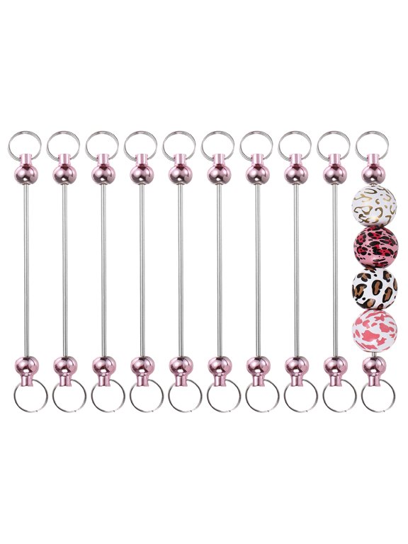 10pcs Beadable Keychain Bar, Beadable Keychains Blanks Beaded Keychain Bar Bulk Key Chain Rod Making Charm for Beads Jewelry Making DIY Focal Bead Crafts Backpack, Pink
