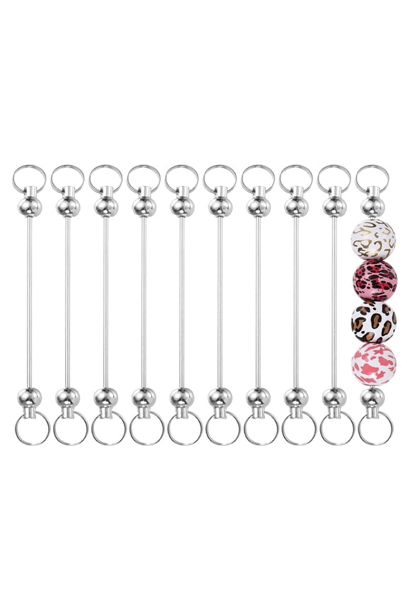 10pcs Beadable Keychain Bar, Beadable Keychains Blanks Beaded Keychain Bar Bulk Key Chain Rod Making Charm for Beads Jewelry Making DIY Focal Bead Crafts Backpack, Silver
