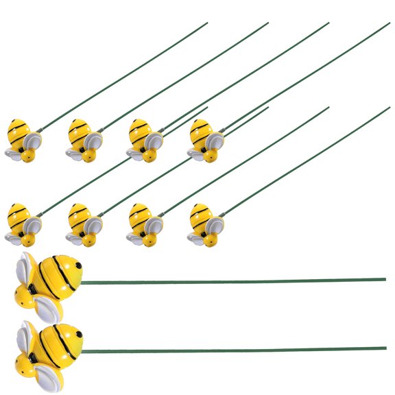 YOSADIER 10Pcs Yellow Garden Bee Stake Decor for Outdoor Yard and Patio Decoration