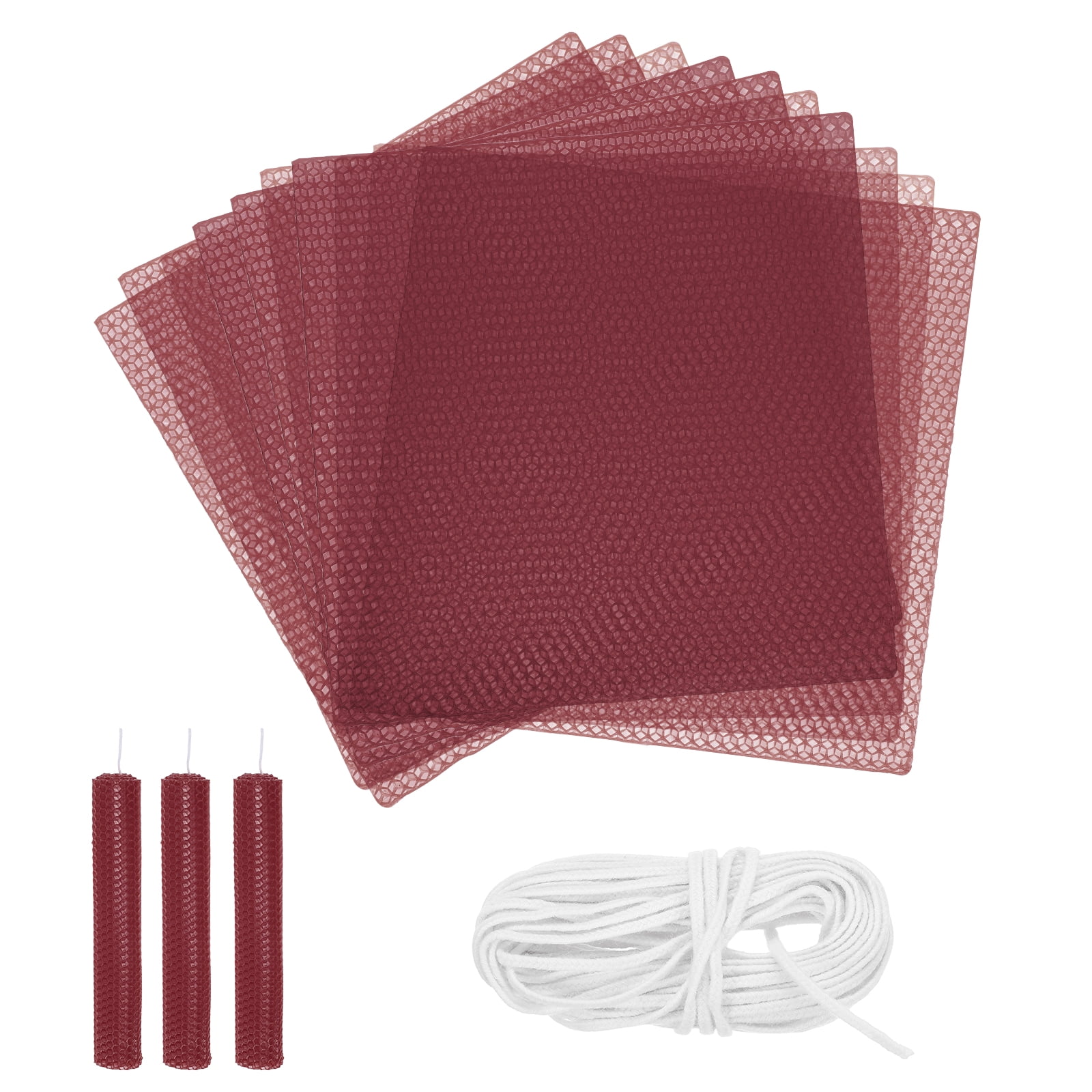 10pcs Beeswax Candle Making Kit, 8"x8" Dark Red Beeswax Sheet with 1pcs Wick