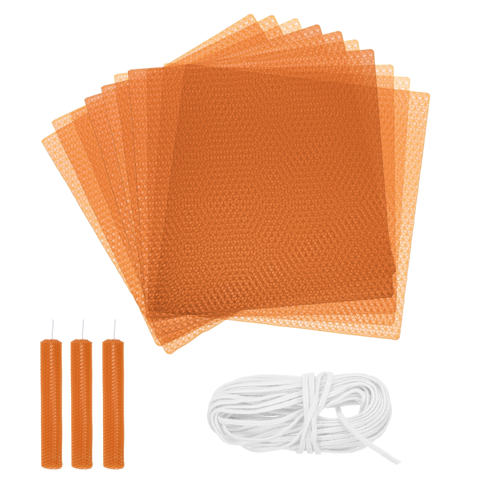 10pcs Beeswax Candle Making Kit, 8"x8" Orange Beeswax Sheet with 1pcs Wick