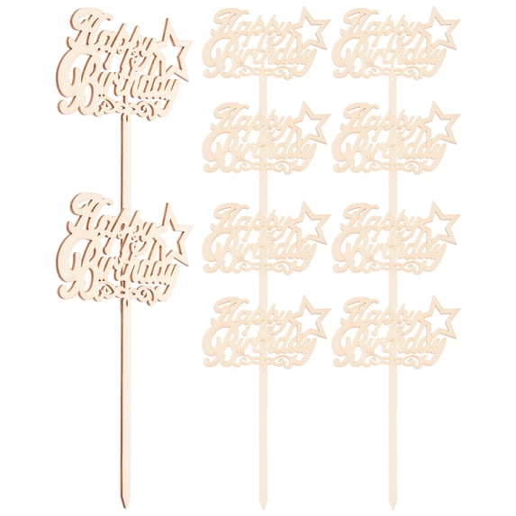 Raindrops Khaki Wooden Cake Toppers for Wedding Decorations 10pcs Novelty Cupcake Picks Ornaments