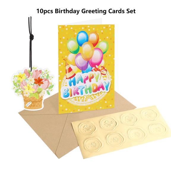 10pcs Birthday Greeting Cards Set Birthday Gift Home Pendant Seal Envelopes Included Blank Inside