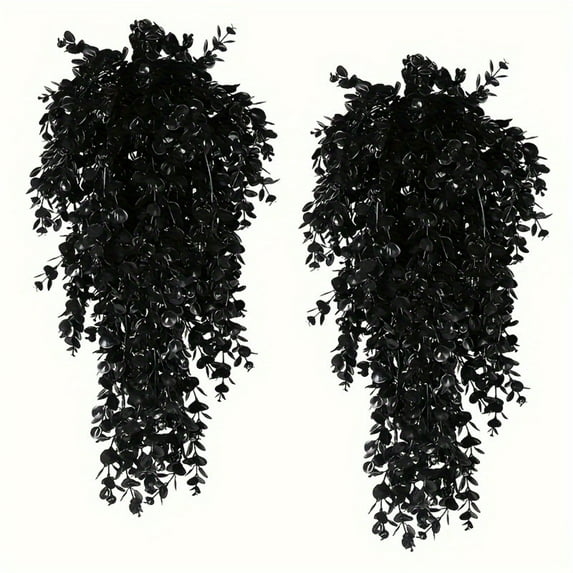10pcs Black Artificial Hanging Plants Fake Wall Plant Faux Eucalyptus Leaves Ivy Swag UV Resistant Hang Plastic Greenery Indoor Outdoor Wedding Halloween Porch Garden Home Patio Decor