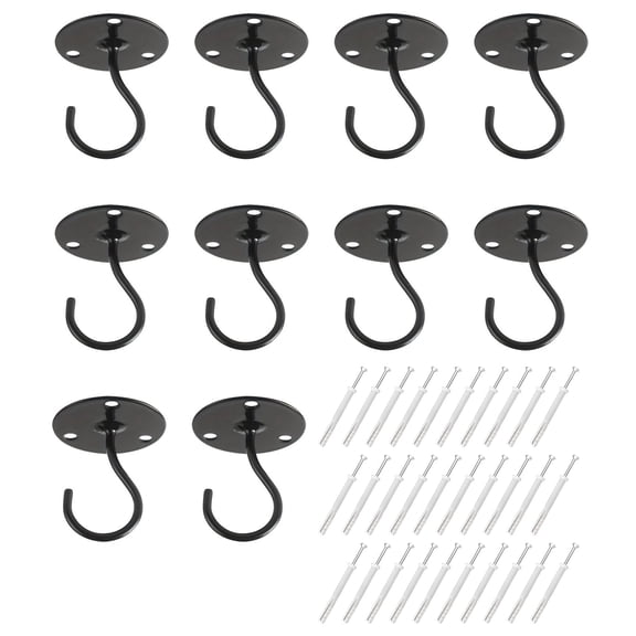 10pcs Black Closet Rod Brackets, Ceiling Mount Curtain Rod Hanging Brackets, Heavy Duty Metal Wall Mount Rod Support Holders, Multi-Purpose Rod Brackets for 1.1" Diameter Rods