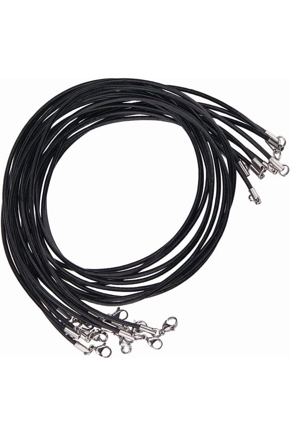 10pcs Black Genuine Leather Cord Necklace 18 inch Rope Chain Necklace with Stainless Steel Clasp Waxed Necklace Cord for Women and Men Necklace Jewelry Making Supplies