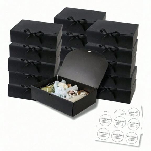 10pcs Black Gift Box With Lid, Gift Box With Ribbon For Bridesmaid Proposal Box, Gift Box For Wedding