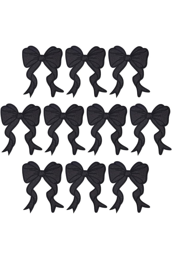 10pcs Black Glitter Iron on Patches Sew on Applique Bowknot Patch Sweatshirt Embroidered Patch Cute Bowknot Decorative Patches Accessories for DIY