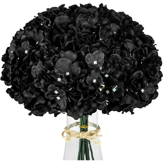 10pcs Black Hydrangea Artificial Silk Flowers Full Hydrangea Flowers with Stems for Wedding Home DIY Party Shop Baby Shower Decor