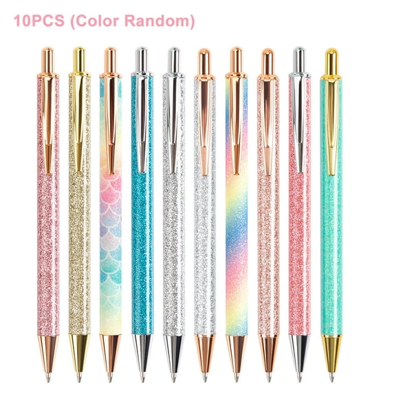 10pcs Black Ink Office Supplies Metal Retractable Ballpoint Pen Cute Medium Point Gifts Luxury Students Random Color Stationery