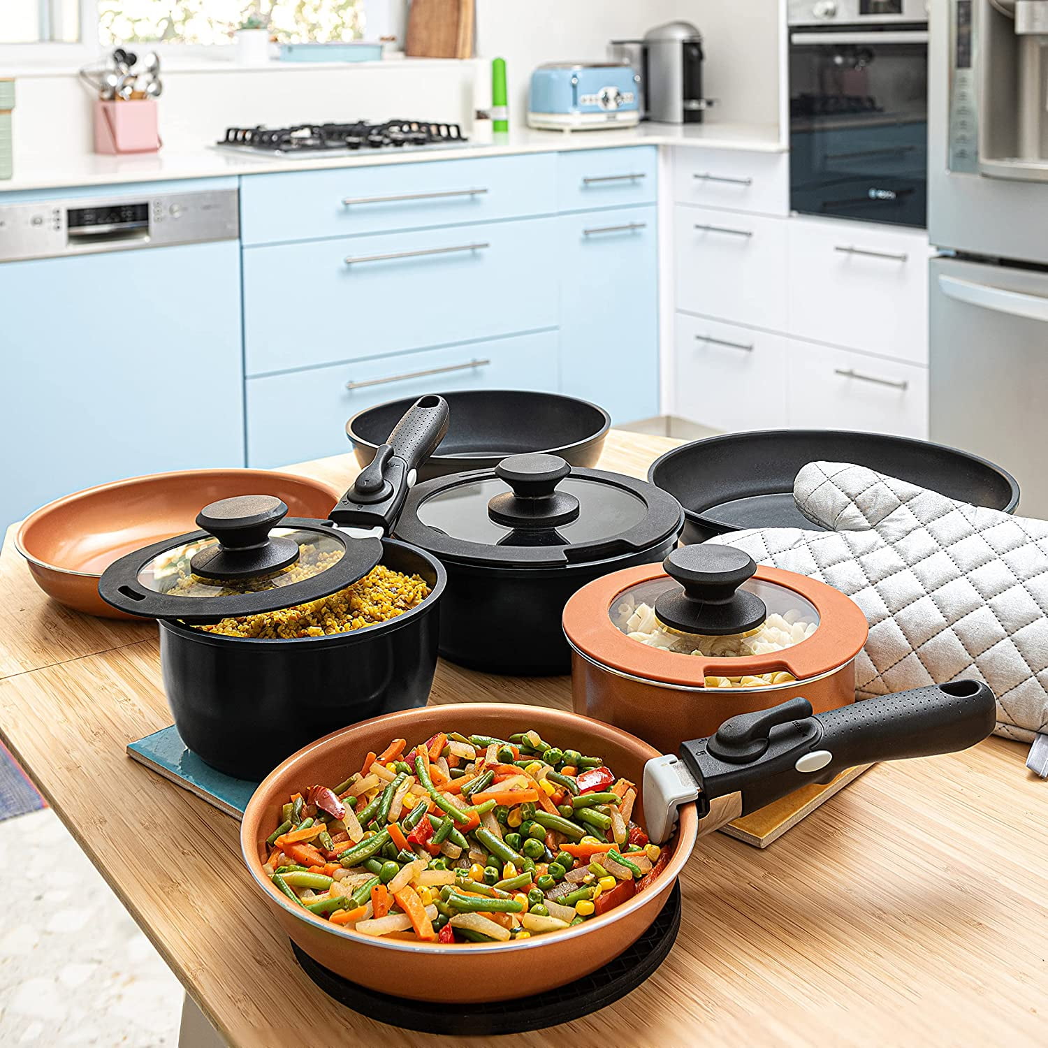 10pcs Black Pots and Pans Set Non Stick Detachable Handle RV Kitchen ...