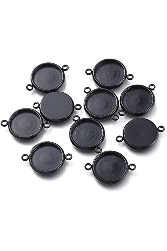 10pcs Black Stainless Steel Round Blank Bezel Pendant Connector Trays 12mm Blank Bezel Pendant Connector Trays Cabochon Pendant Bezel Blanks Links Charm for Jewelry Making