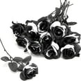 10pcs Black and White Roses Artificial Flowers with Stems, Faux Silk