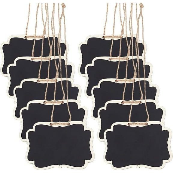 10pcs Blackboard Slate Decanter Tag 2.5x3.5 Inch Mini Wooden Chalkboard Signs Liquor Decanter Labels with Hanging String Message Boards Labels for Wedding Party Wine Bottle Whiskey