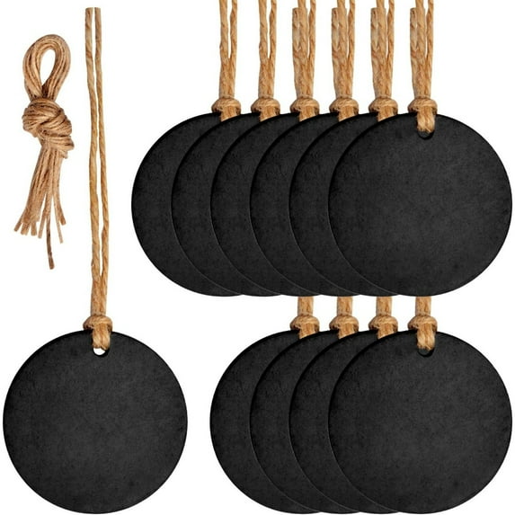 10pcs Blackboard Tags, Hanging Christmas Chalkboard Tags Mini Two-Sided Blackboard Round with String, for Message Signs Table Numbers Price Tags,5cm