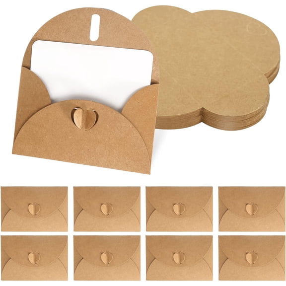 10pcs Blank Gift Card &10pcs Envelope with Heart Closure Vintage Blank Note Card Set Greeting Card for Wedding Party Invitation