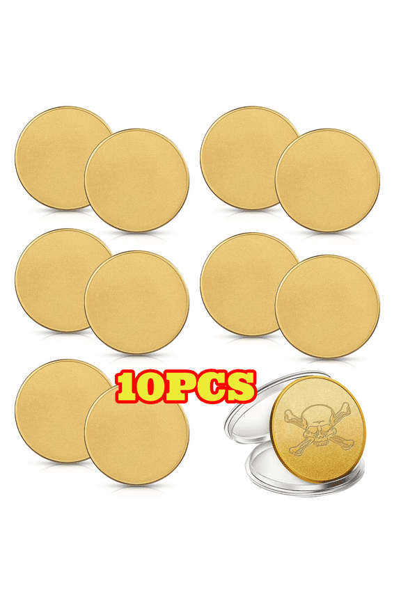 10pcs Blank Gold Coins with Acrylic Protection Box, Alloy Challenge Coin for Laser Engraving, Threaded Edged, for DIY Crafts Birthday Travel