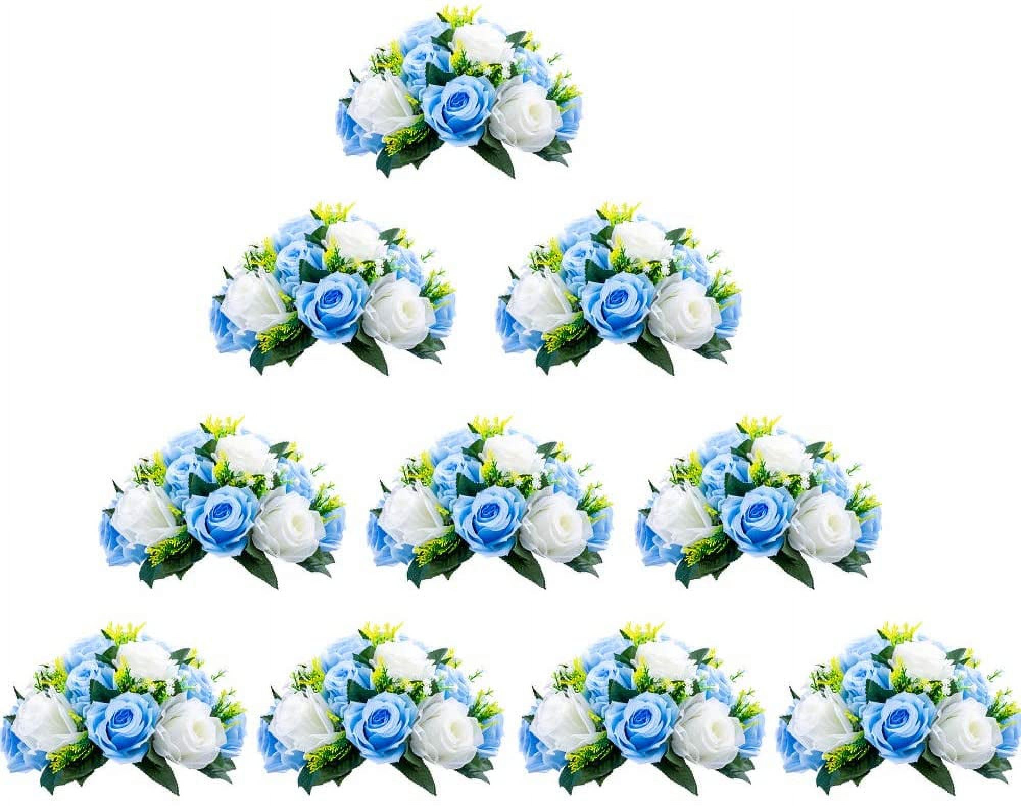 10pcs Blue Fake Flowers Plastic Floral Ball 15 Heads Rose Artificial