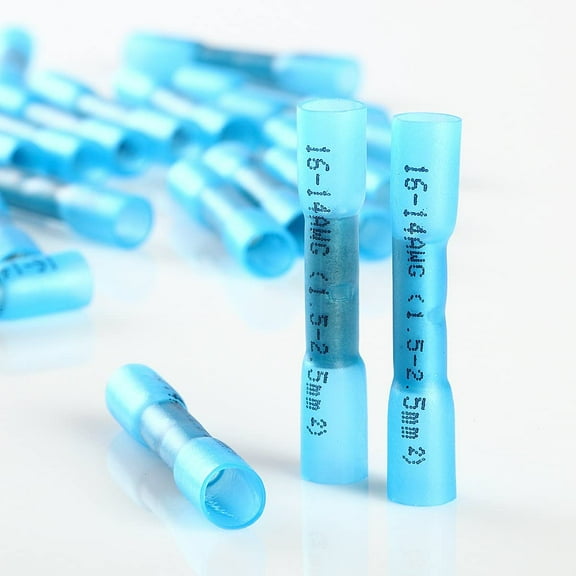 10pcs Blue Heat Shrink Butt High Grade Copper Connectors 16-14 AWG Car Audio Power Ground Terminals