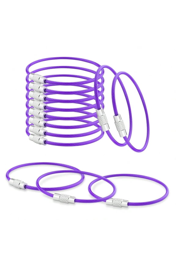 10pcs Blue Stainless Steel Cable Wire Keychain Rings - Durable Luggage Tags and Bag Charms for Travel, Outdoor, and Y2k Fashion