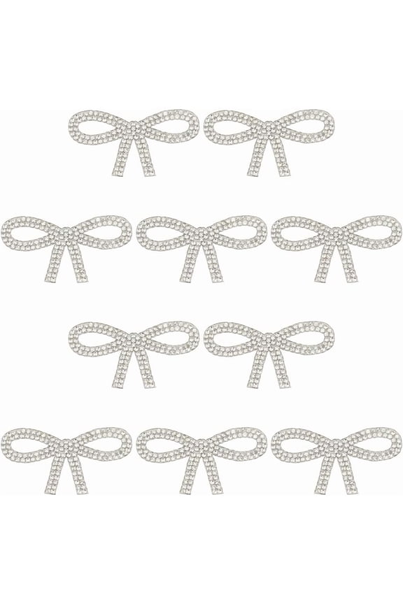 10pcs Bow Rhinestone Iron on Patches Fabric Stickers Sew on Patches Badge Bowknot Iron on Patches Rhinestone Hotfix Applique for Hats Jeans Clothes Women Dress Shoes Pants Bags Decoration