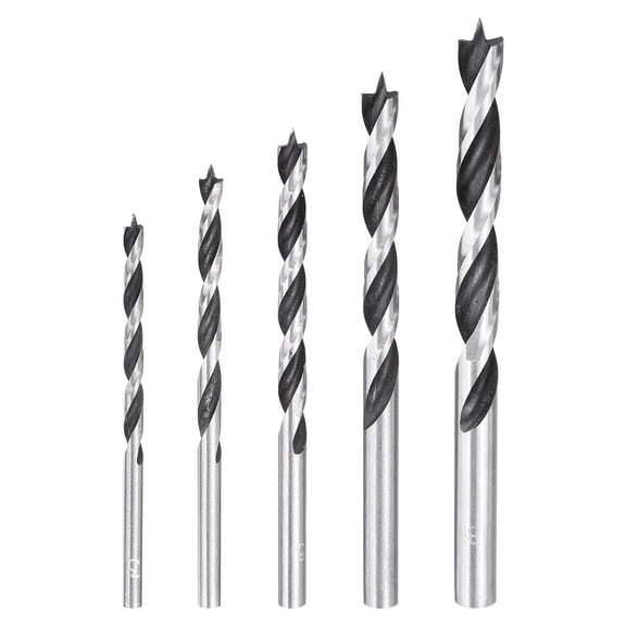 Uxcell Brad Point Drill Bit Set 3/4/5/6/8mm Precise Cutting with Brad Point Tip