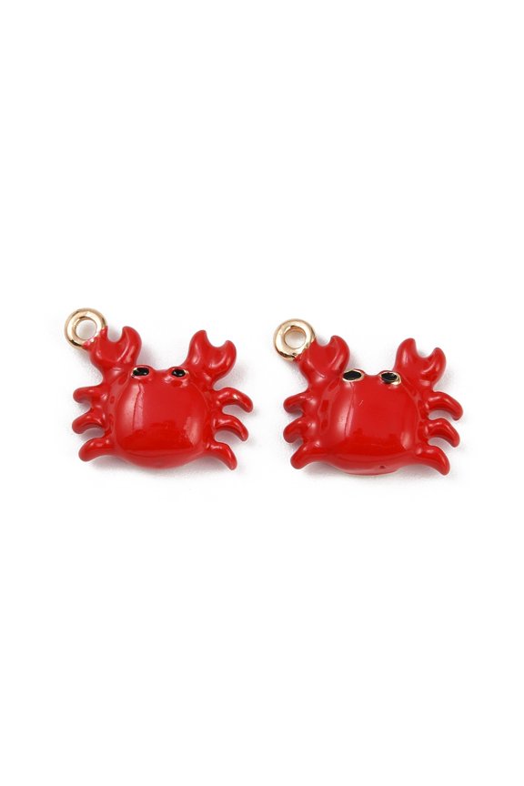 10pcs Brass Alloy Charms with Enamel Rack Plating Golden Crab 12x15x4.5mm Hole: 1.2mm