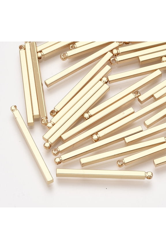 10pcs Brass Bar Pendants Rectangle Real 18K golden Plated 30x2x2mm Hole: 0.8mm