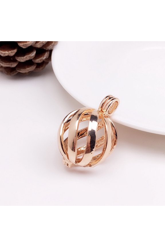 10pcs Brass Bead Cage Pendants Hollow Round for Chime Ball Necklaces Making Light golden 32.5x22mm