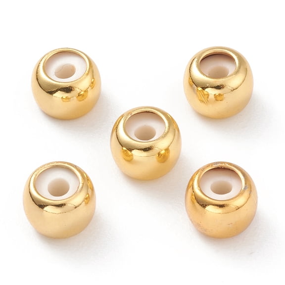 10pcs Brass Beads with Rubber Inside Slider Beads Long-Lasting Plated Round Real 18K Gold Plated 7x5mm Hole: 2mm
